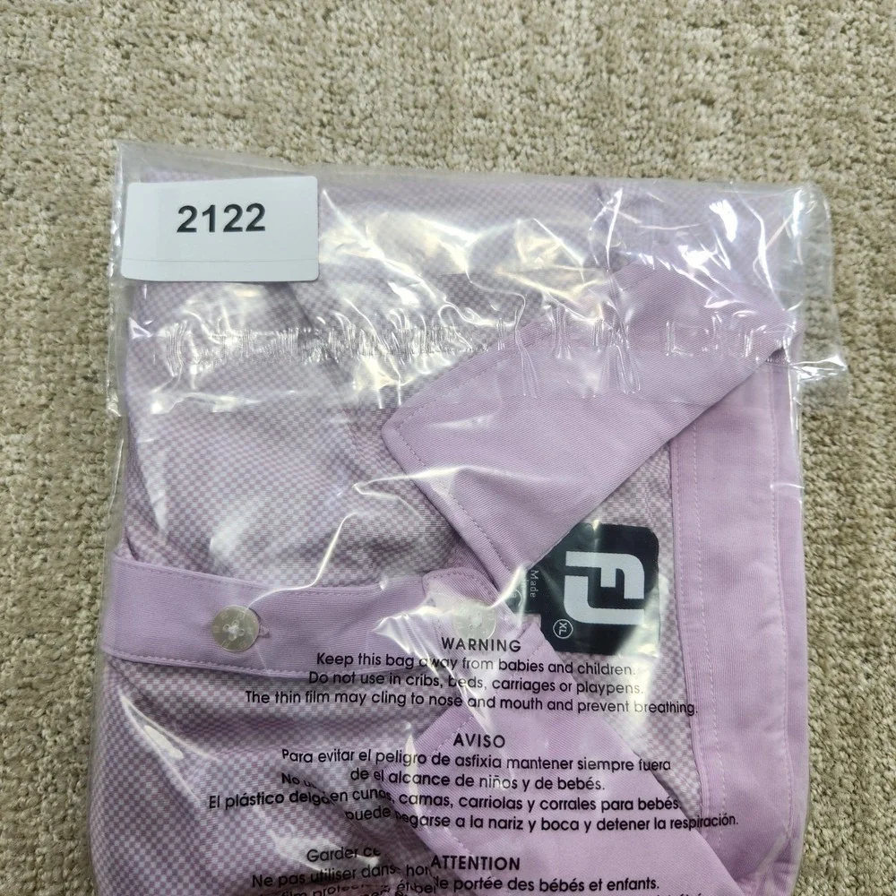 FootJoy Polo Shirt Mens XL Lisle Mini Check Performance Quick Dry Pink‎ Stretch